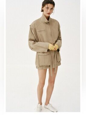 Relaxed High Collar Jacket in Beige